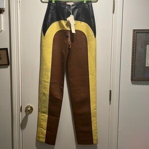 Materiel TBILISI Tri ColorStriped Color Block Side Zip High Waist Pleather Pants